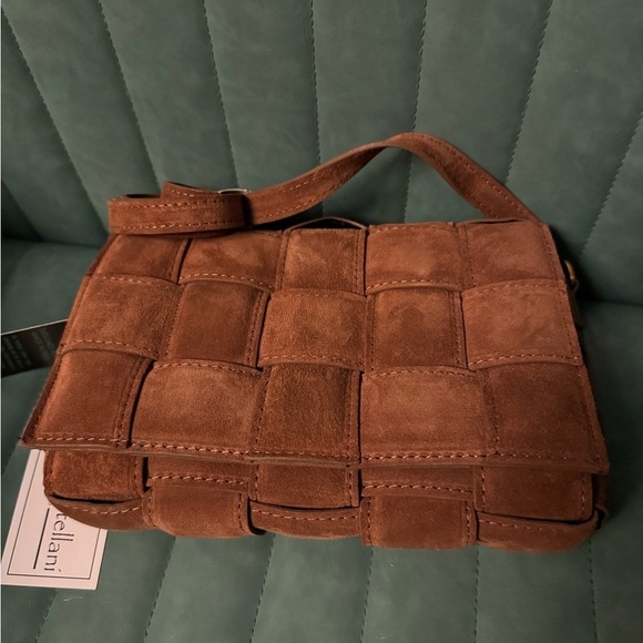 NWT VIOLA CASTELLANI Bruciato Brown Suede Padded Woven Crossbody Made In Italy - Picture 3 of 10